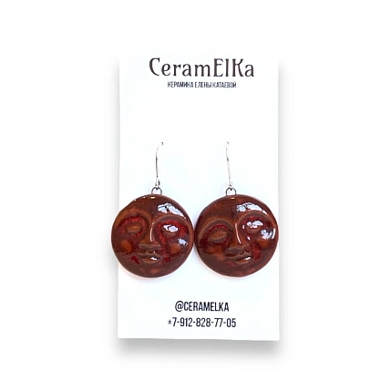 Серьги КерамЕлКа на петле «Лицо», керамика, бронзовые, фото 2.