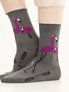 Носки «Все обожают розовых фламинго», р-р 38-41, серые
