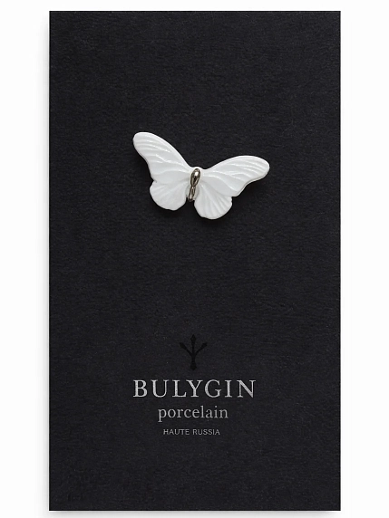 Брошь ручной работы Фарфор Булыгина «Бабочка», бело-серебристая, фото 1.