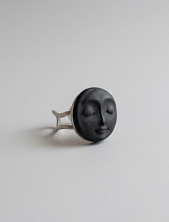 Кольцо ручной работы «Лицо малое», чёрное, керамика