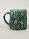 Кружка ручной работы «Бабочка», зеленая, фарфор, 430 мл, превью фото 2