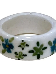 Кольцо Боттери керамика в синий цветочек, керамика