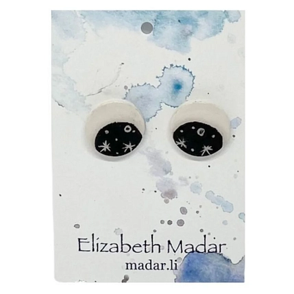 Серёжки-гвоздики Elizabeth Madar Месяц, керамика, чёрные, фото 1.