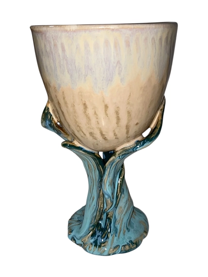 Бокал ПинкФокс «Кубок», бежево-зеленый, керамика, 190 мл, фото 1.