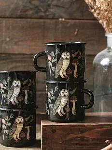 Кружка эмалированная «Совы и черника», чёрная, 400 мл