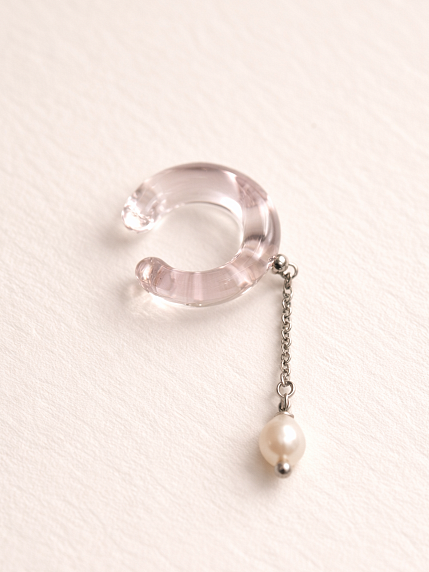 Кафф Лампджой с цепочкой, стекло, глянцевый, розовый, фото 1.