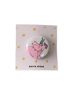 Закатной значок с динозавром «Трицератопс», розовый, металл, 25 мм