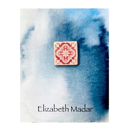 Брошь ручной работы Elizabeth Madar Плиточка, розовая, керамика, фото 1.