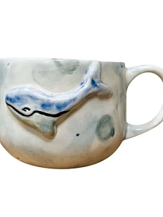 Кружка ручной работы Катя Вебер «Кит», бело-голубая, керамика, 350 мл, круглая