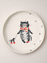 Тарелка ручной работы Ким керамика с бортиком Котёнок с лошадкой, белая, фарфор, 14 см, превью фото 1