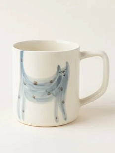 Кружка ручной работы Донышко-горлышко «Кот Краш Сизый», белая, керамика, 400