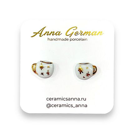 Серёжки-гвоздики «Кружечки со звездами», фарфор, фото 1.