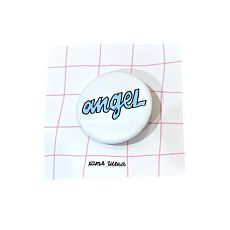 Закатной значок с надписью «Angel», голубой, металл, 25 мм