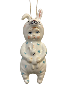 Ёлочная игрушка из фарфора «Малыш в костюме зайчика», 12 см
