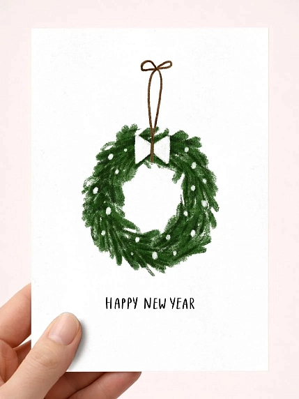 Постер интерьерный Оксана Степова с новогодним венком «Happy New Year», А2, фото 1.