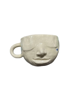 Кружка ручной работы «Лицо» синие цветочки, керамика, 300 мл