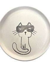 Тарелка ручной работы «Котик в очках», керамика