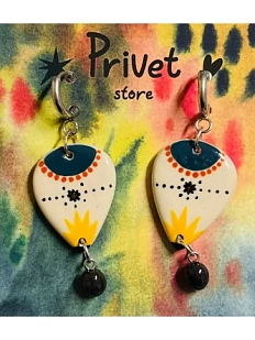 Серьги-конго ручной работы Звер с бусиной «Жёлтые лучи», керамика