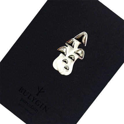 Брошь ручной работы Фарфор Булыгина «Грибы», бело-серебристая, фото 5.