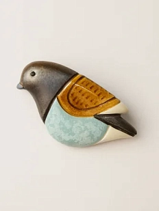 Брошь ручной работы Екатерина Юдо «Птичка», коричнево-голубая, керамика