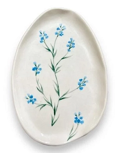 Блюдце ручной работы Верба керамика Незабудки, керамика, 14 см