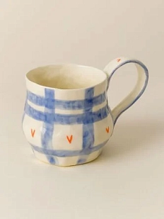 Кружка ручной работы в полоску «Сердечки», голубая, керамика, 420 мл