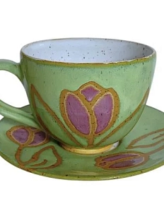 Чайная пара ручной работы «Розовые тюльпаны», керамика, 400 мл