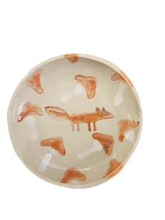Блюдце ручной работы «Лисичка и грибы», кремовая, керамика, 11,5 см