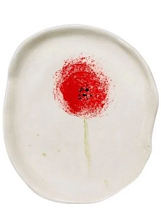 Блюдце ручной работы Катя Вебер с красным цветком, керамика, 11 см
