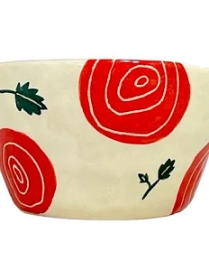 Миска ручной работы Малёма с росписью Красные розы и листья, 400 мл