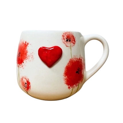 Кружка ручной работы Катя Вебер «Красные одуванчики», белая, керамика, 200 мл, фото 1.