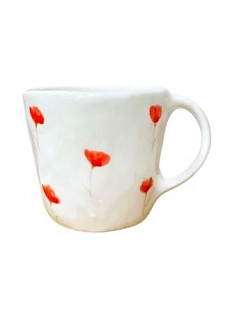 Чашка для чая ручной работы Цветочки красные, керамика, 250 мл