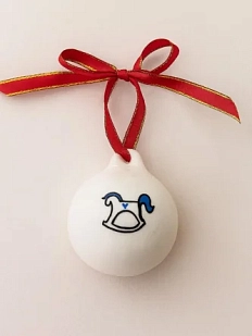 Ёлочная игрушка РУКИ В ГЛИНЕ шар расписной «Лошадка-Качалка», фарфор, 7 см