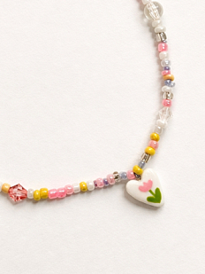 Чокер ручной работы «Розовый тюльпан в сердечке», полимерная глина, бисер