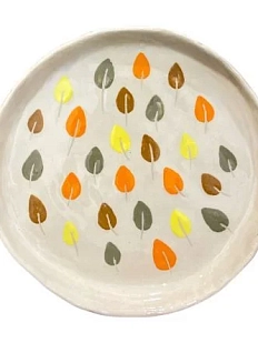 Тарелка ручной работы Малёма с росписью Разноцветные листья, керамика, 16 см
