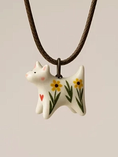 Подвеска ручной работы Боттери керамика «‎Котик» роспись в желтый цветочек», керамика