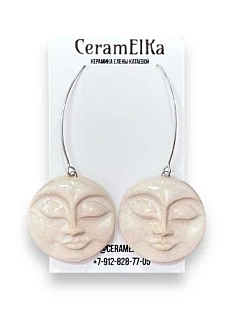 Серьги КерамЕлКа с эффектом кракелюр «Лица», керамика, бледно-розовые