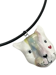 Подвеска ручной работы Мария Гордеева «Кот», белый, керамика