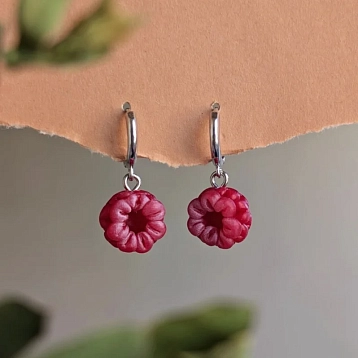 Серьги-конго Подарки руками «Малина», полимерная глина, фото 3.