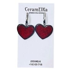 Серьги «Сердечки», фарфор, тёмно-красные