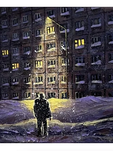 Открытка «Улица, фонарь, Норильск», положительно сцвет, 13 х 13 см