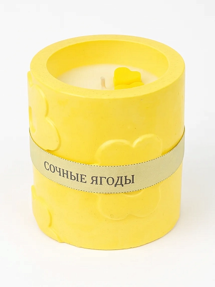Соевая свеча «Цветочки» в стакане с ароматом сочных ягод, гипс, фото 4.