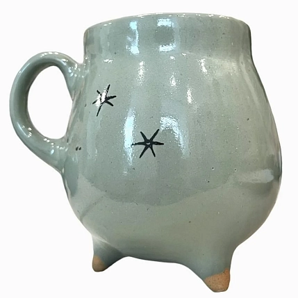 Кружка-котелок ручной работы Керумбия на ножках «Сова», зелёная, керамика, 350 мл, фото 2.