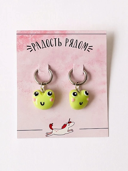 Серьги-конго Радость Рядом «Лягушки», полимерная глина, зеленые, фото 2.