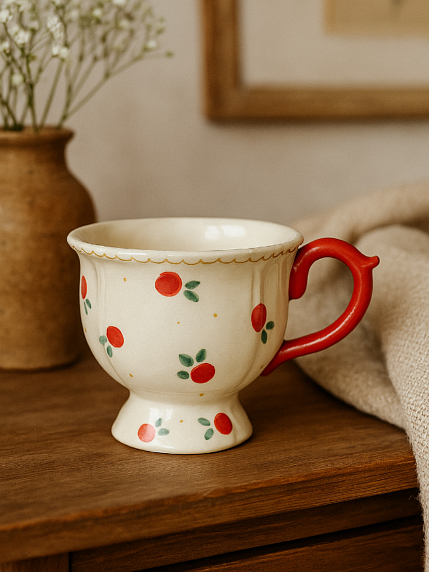 Кружка ручной работы «Винтажная с брусникой», полуфарфор, 250 мл, фото 3.