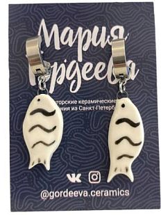 Серьги-конго «Рыбки», керамика, чёрно-белые