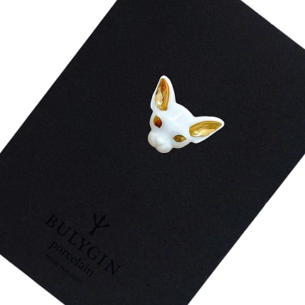 Брошь ручной работы Фарфор Булыгина «Кошка», бело-золотистая, фото 3.