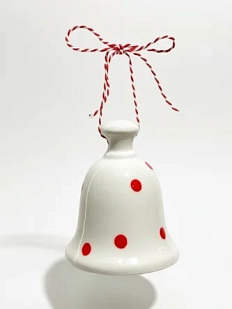 Ёлочная игрушка ММ керамика колокольчик «Красные точки»