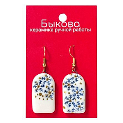 Серьги ручной работы «Синие снежинки»‎, фарфор и золото