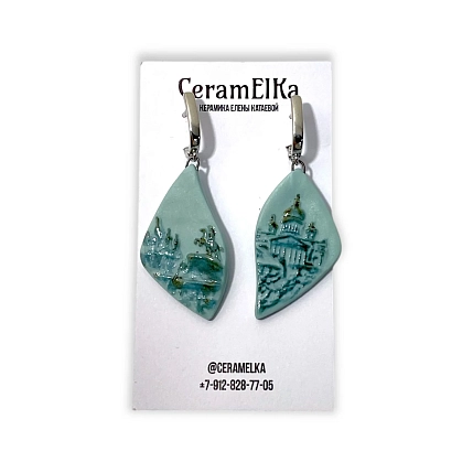 Серьги КерамЕлКа «Медный всадник», фарфор, мятные, фото 1.